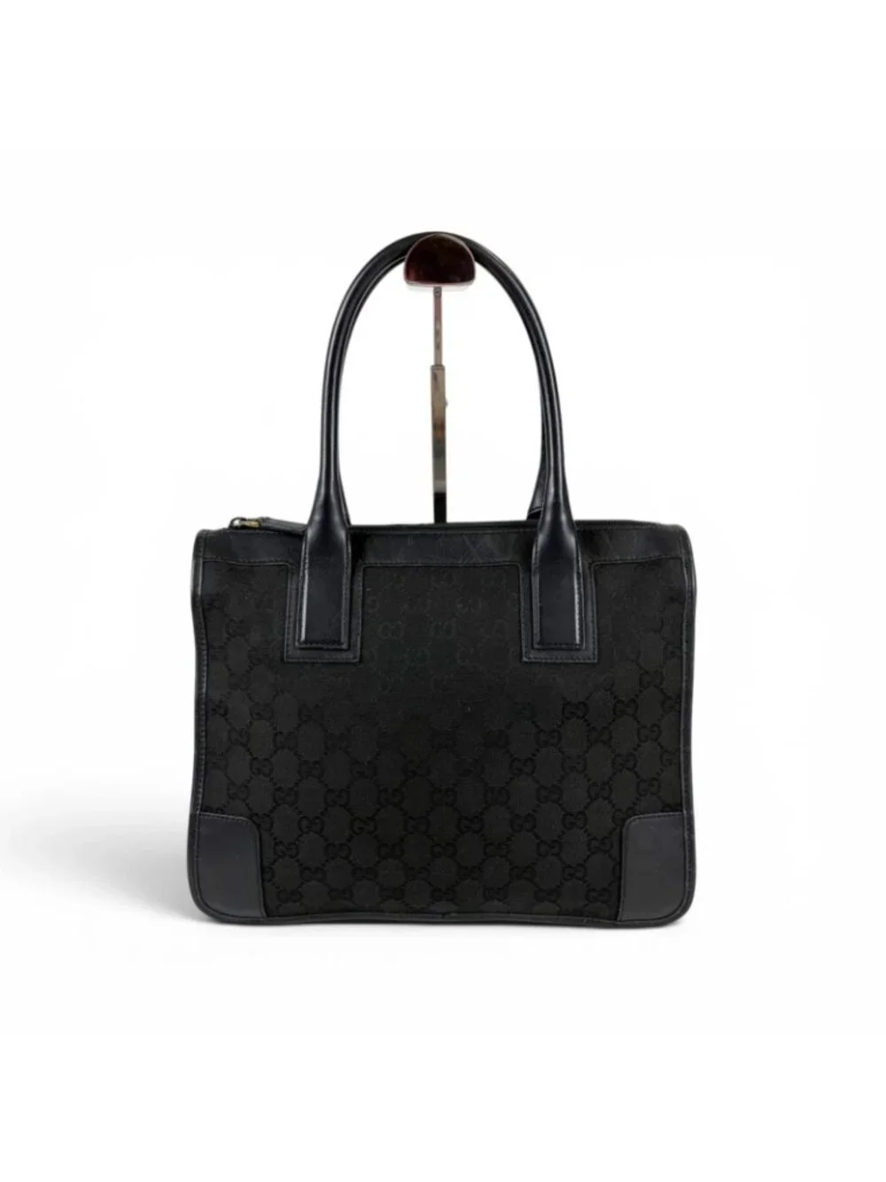 Gucci GG Canvas Tote Leather Black Shoulder Handbag